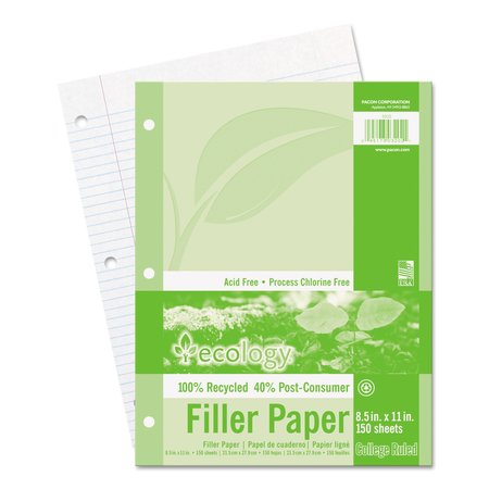 PACON Ecology Filler Paper, 3-Hole, 8.5 x 11, Medium/College Rule, PK150 3202